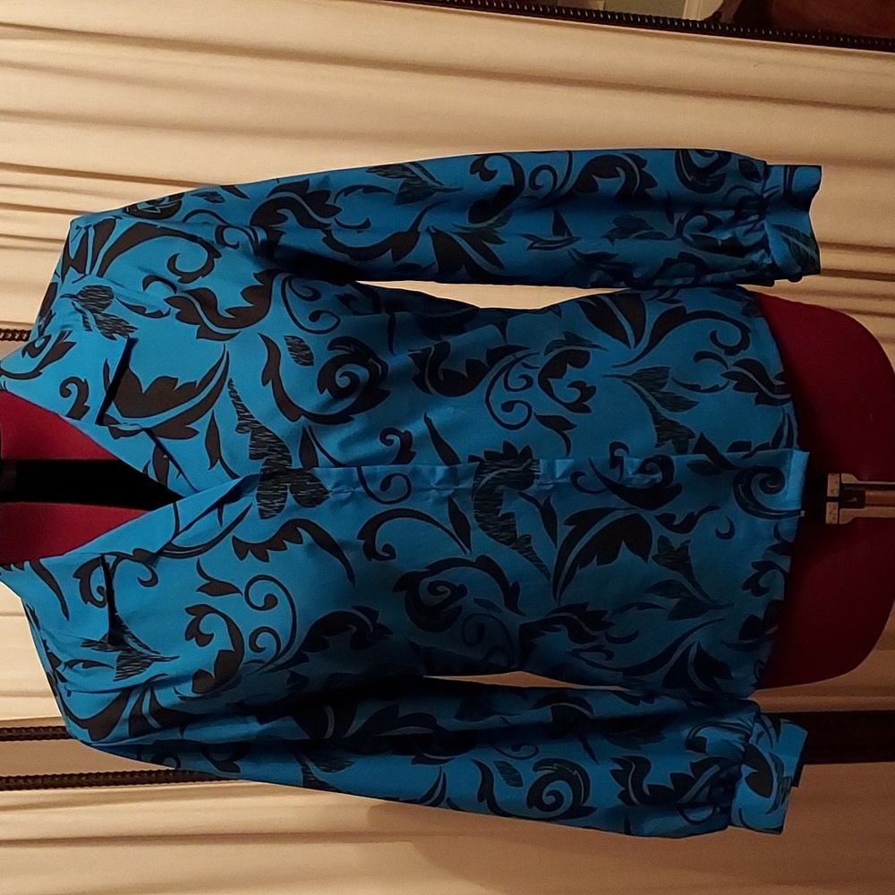 WORTHINGTON Women's Long Sleeve Blouse, Teal / Black, size 8, Vintage 90s